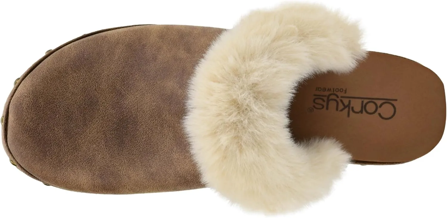 Corkys Footwear Just Fur Fun 1.75-Inch Wedge Mules, Slip-On, Memory Foam Insoles, Faux Fur Lining, Chic, Comfortable, Elegant Fall Footwear