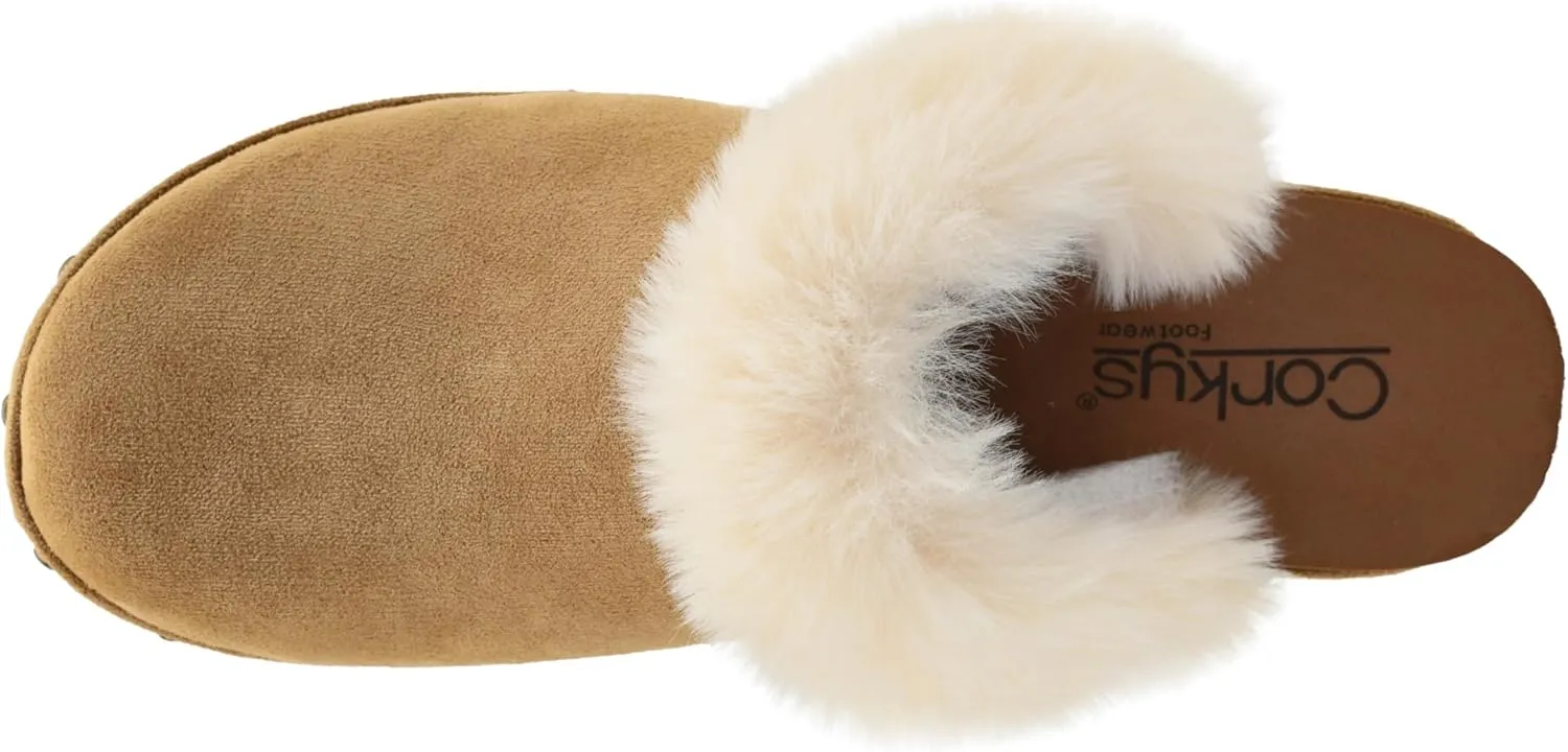 Corkys Footwear Just Fur Fun 1.75-Inch Wedge Mules, Slip-On, Memory Foam Insoles, Faux Fur Lining, Chic, Comfortable, Elegant Fall Footwear