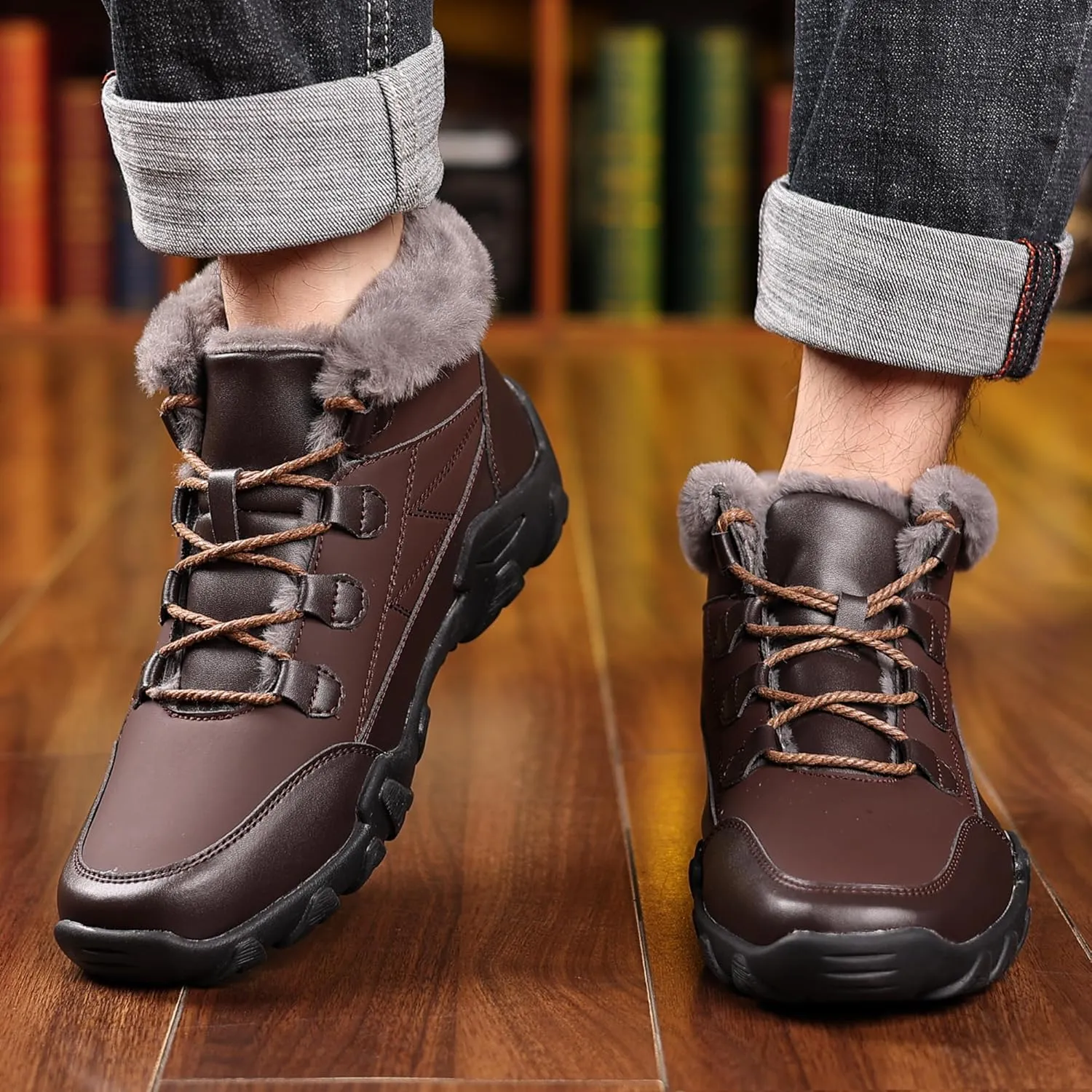 COSIDRAM Mens Snow Boots Outdoor Winter Warm Hiking Ankle Boots Anti Slip Insulated Work Shoes