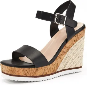 Coutgo Women's Espadrilles Wedge Platform Open Toe Ankle Strap Summer Dressy Sandals