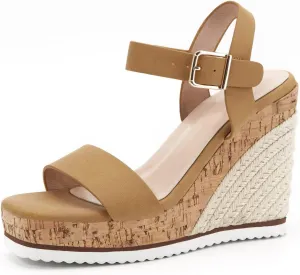 Coutgo Women's Espadrilles Wedge Platform Open Toe Ankle Strap Summer Dressy Sandals