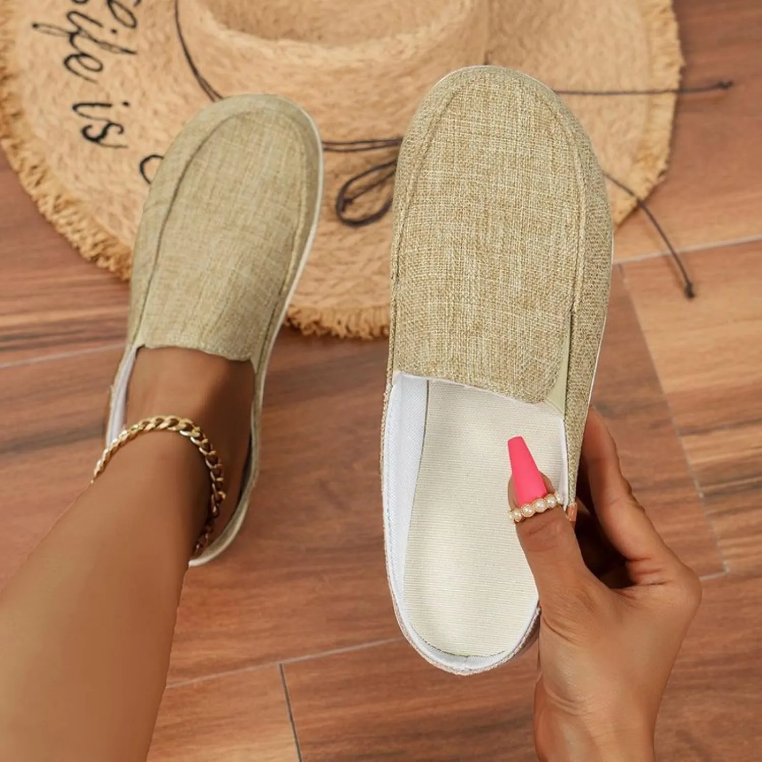 Cow Print Canvas Shoes for Women Closed Toe Slip On Flat Slippers Casual Comfortable Wide Width Print Sandals Breathable Lightweight Walking Mule Sneaker Loafer Going Out Outdoor Sports Loafers