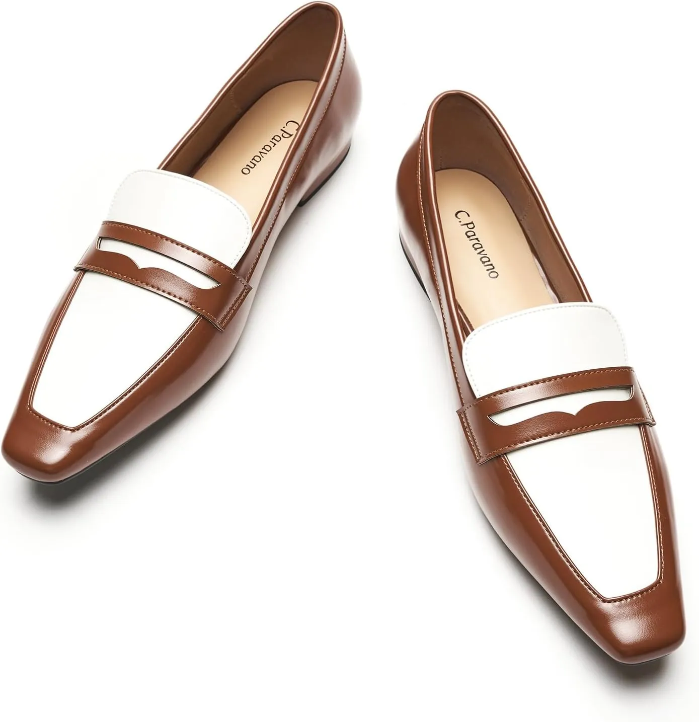 C.Paravano Penny Loafers for Women Formal Dress Square Toe Flats Slip on Loafer Shoes Brown Comfort Loafer for Business Casual Wear(B-Brown,Size 9)