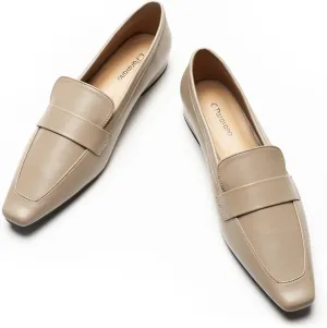 C.Paravano Women's Flat Loafers, Slip-on Penny Loafers for Formal & Casual Wear, Square Toe Comfort Flats for Office