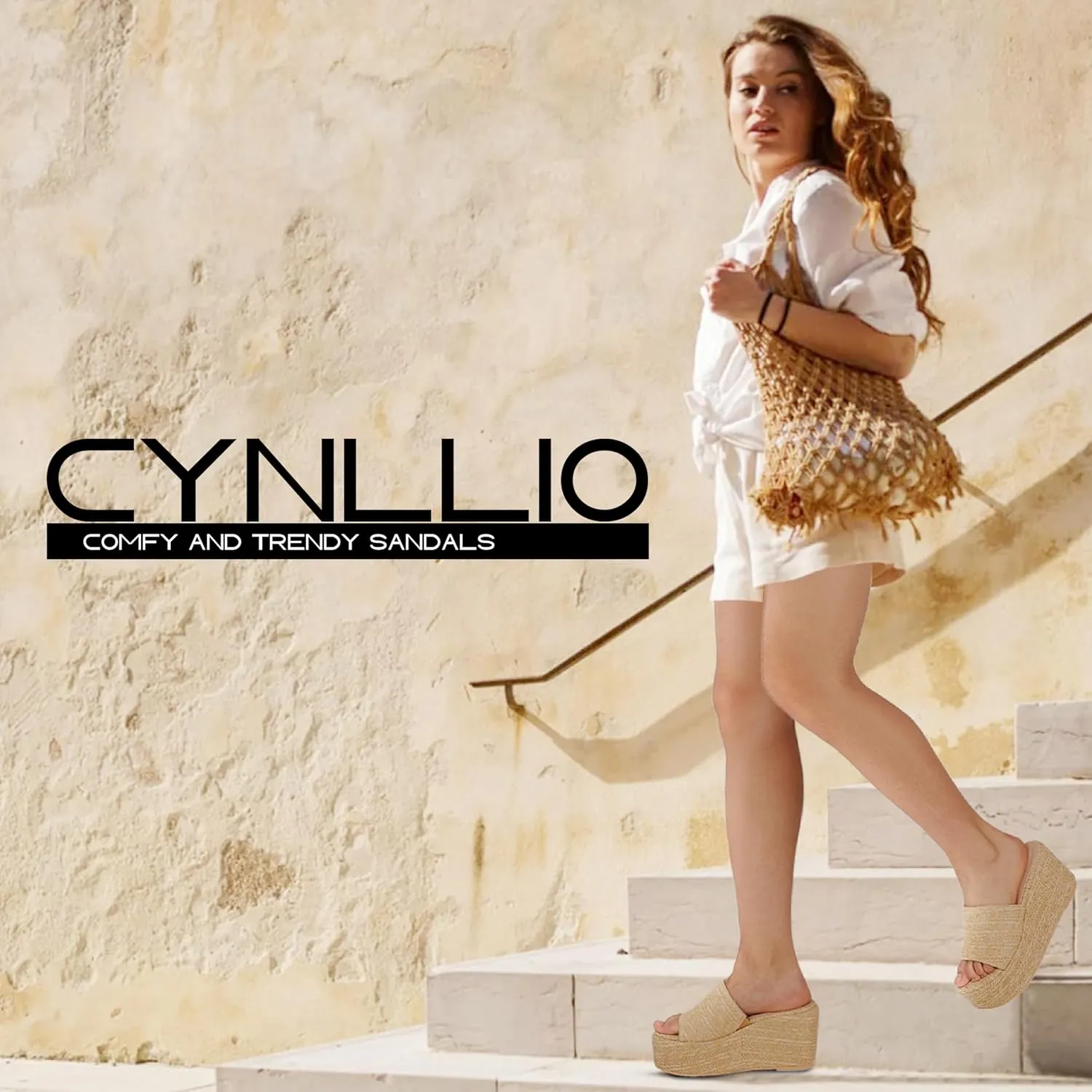 CYNLLIO Espadrilles Platform Sandals Open Toe Chunky High Heel Slides Fashion Summer Outdoor Beach Slippers Slip on Party Dress Shoes