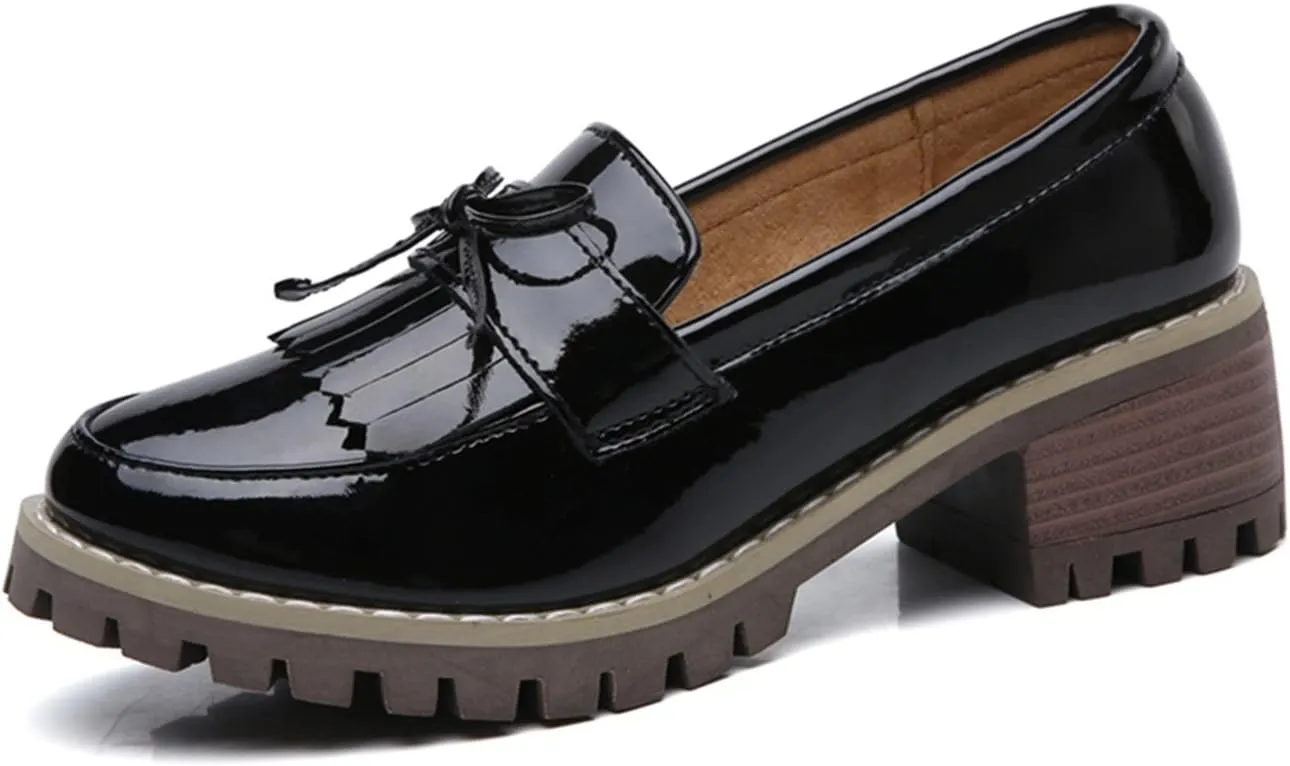 DADAWEN Womens Loafers, Tassel Slip On Platform Chunky Penny Heeled Loafers for Women Dressy and Work, Womens Business Casual Shoes