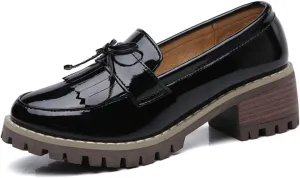 DADAWEN Womens Loafers, Tassel Slip On Platform Chunky Penny Heeled Loafers for Women Dressy and Work, Womens Business Casual Shoes
