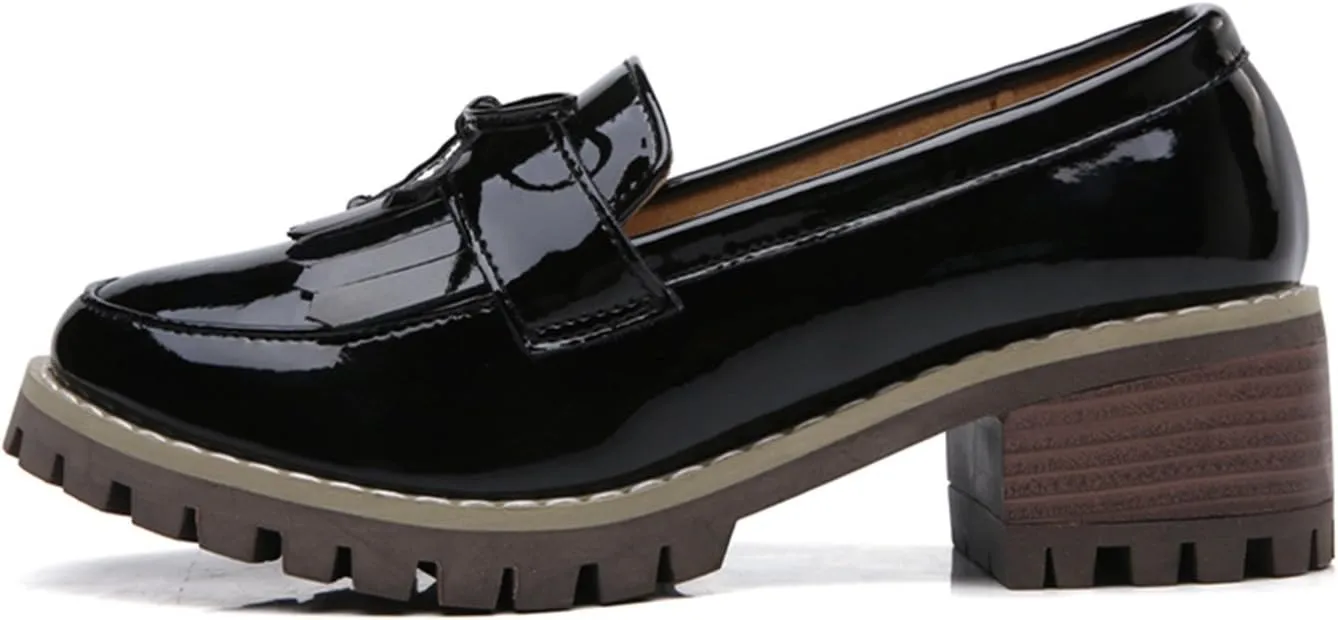 DADAWEN Womens Loafers, Tassel Slip On Platform Chunky Penny Heeled Loafers for Women Dressy and Work, Womens Business Casual Shoes