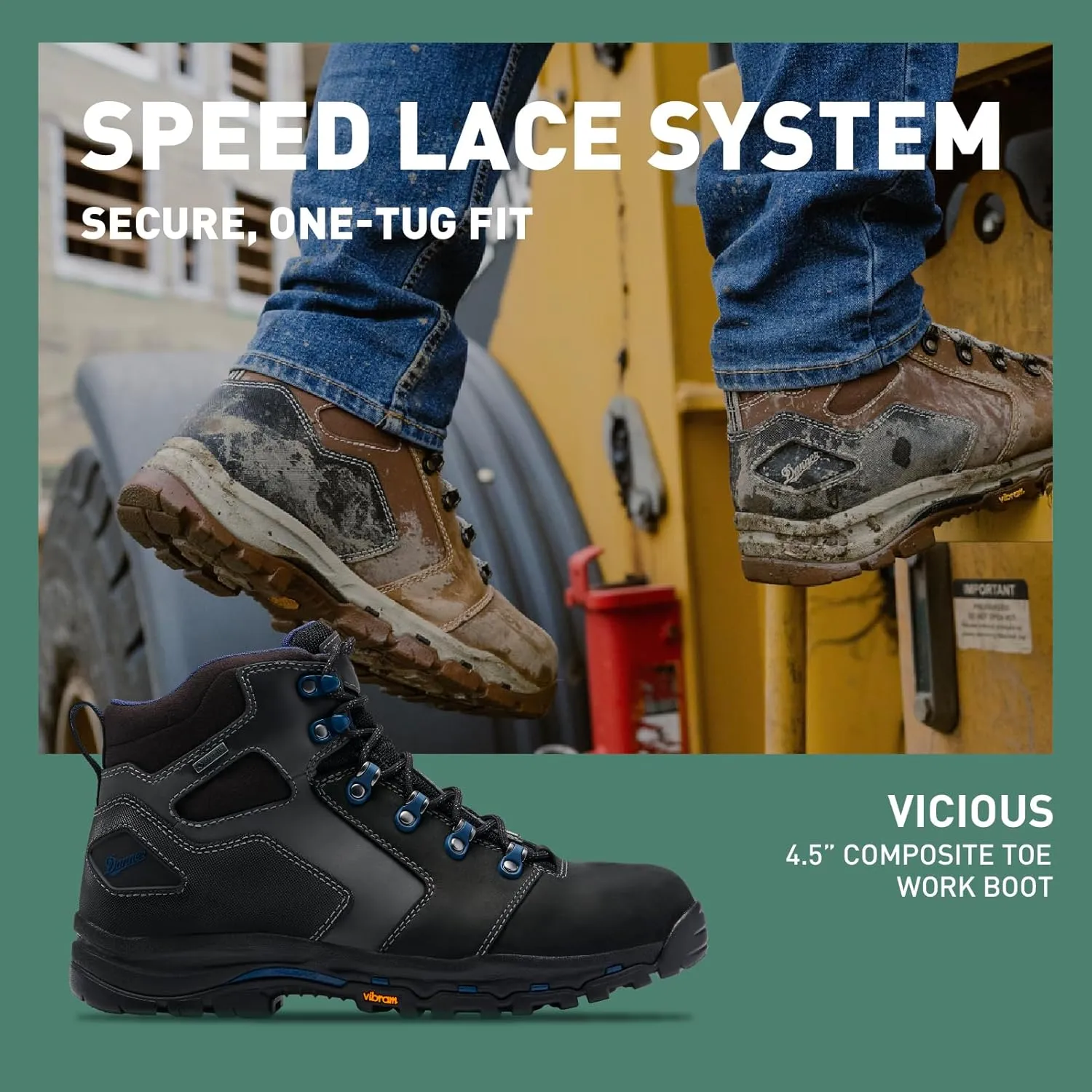 Danner Vicious 4.5” Composite Toe Work Boots for Men - Full-Grain Leather with Breathable Gore-Tex Lining, Speed Lace System & Non Slip Heel Outsole