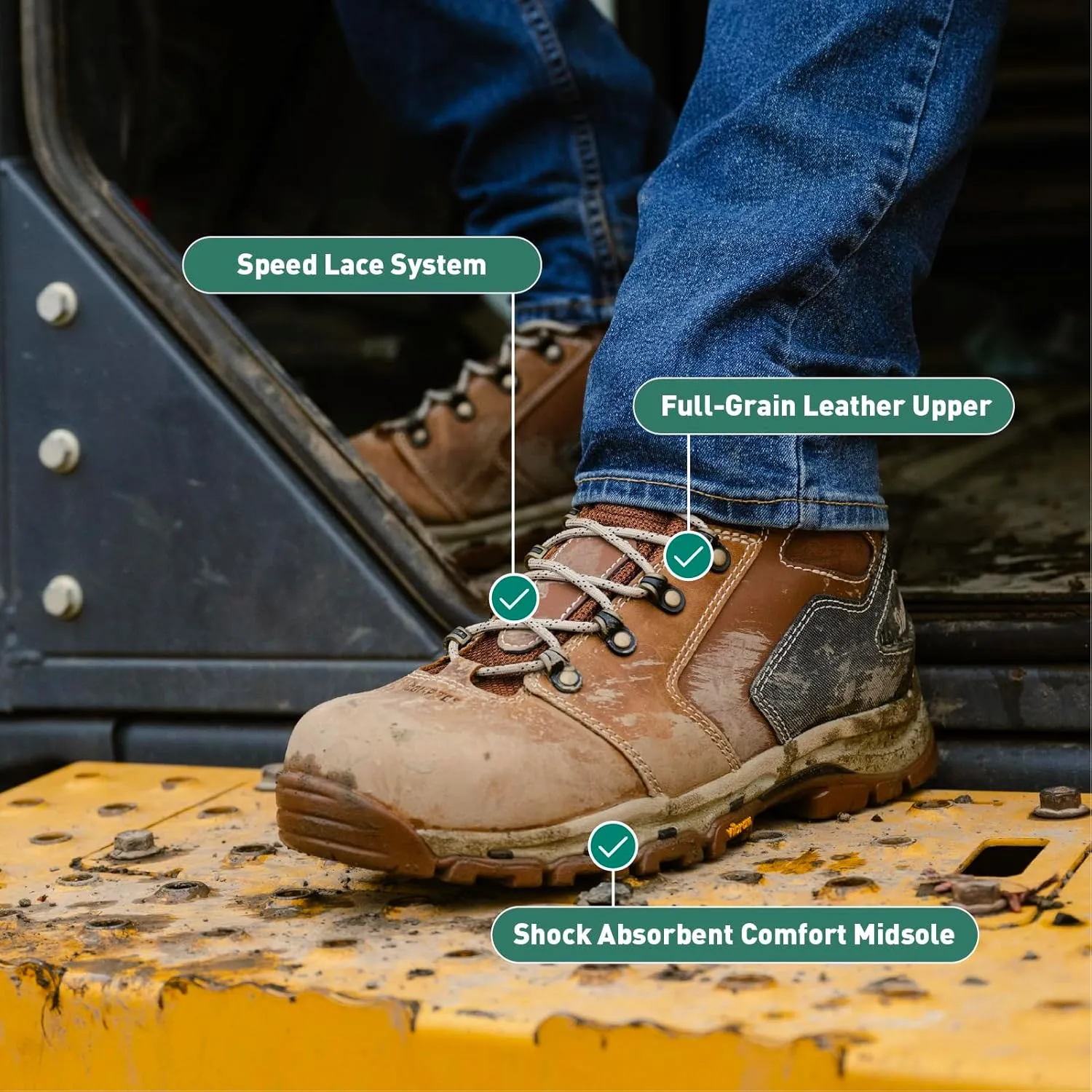 Danner Vicious 4.5” Composite Toe Work Boots for Men - Full-Grain Leather with Breathable Gore-Tex Lining, Speed Lace System & Non Slip Heel Outsole