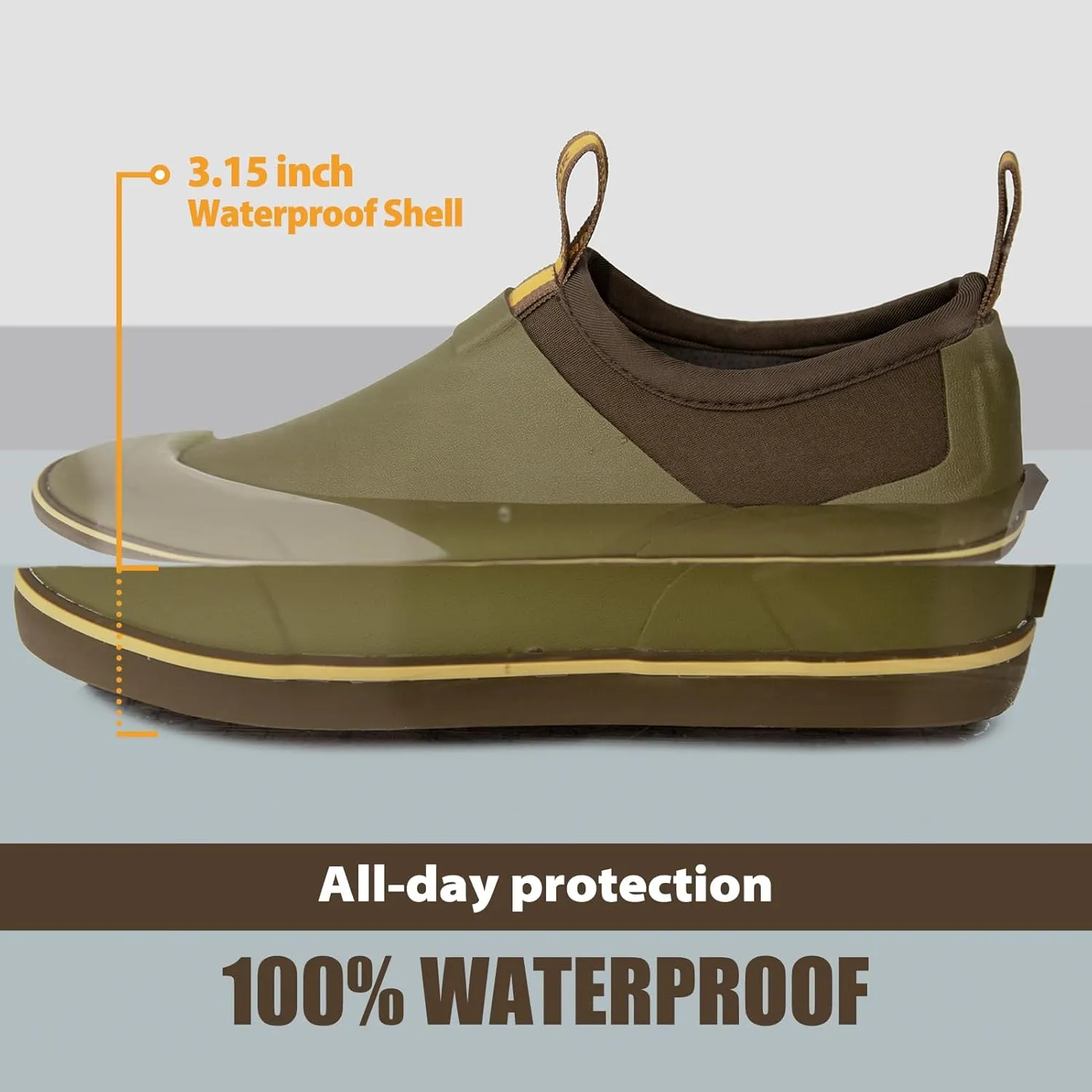 Deck Shoes Waterproof Rubber Boots with Non-Slip Rain Shoes for Fishing, Boating, Gardening, Walking - for Men