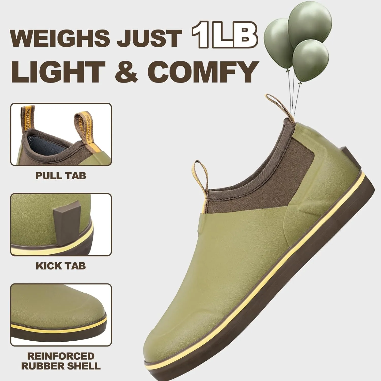 Deck Shoes Waterproof Rubber Boots with Non-Slip Rain Shoes for Fishing, Boating, Gardening, Walking - for Men