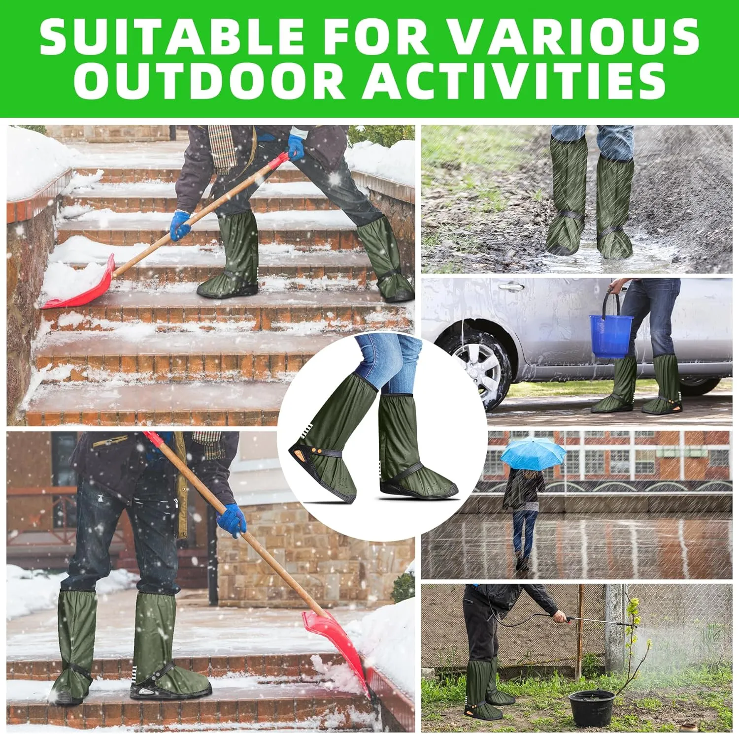 Desoto Premium Waterproof Rain Boot Shoe Cover with Zipper & Reflector, for Women & Men, Heavy Duty & Reusable