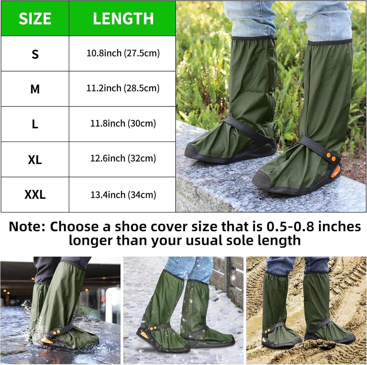 Desoto Premium Waterproof Rain Boot Shoe Cover with Zipper & Reflector, for Women & Men, Heavy Duty & Reusable