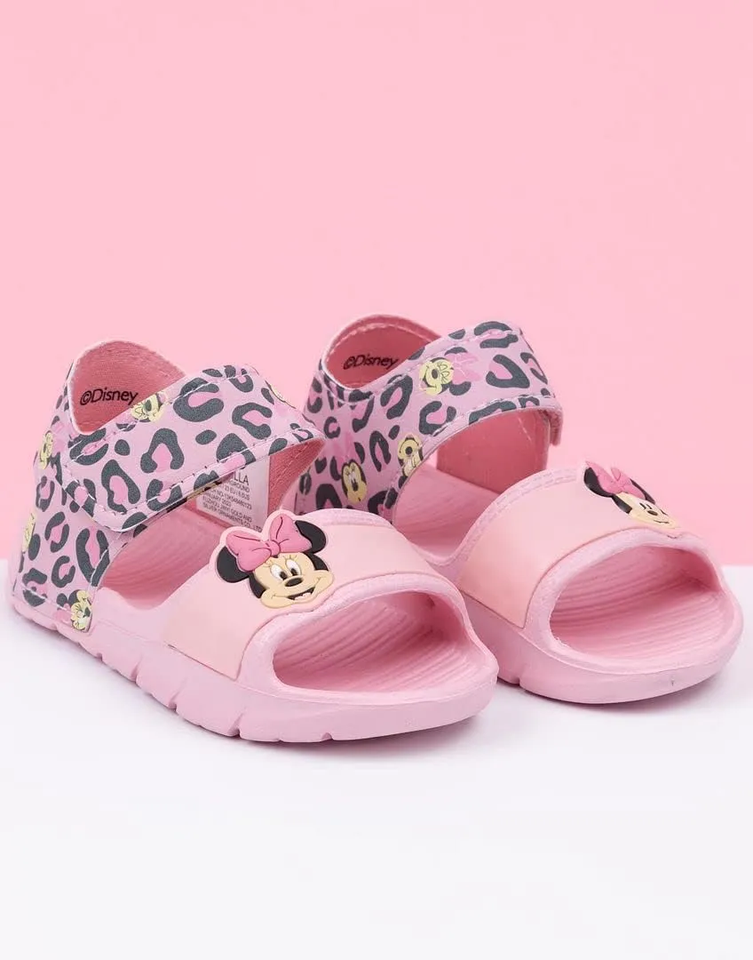 Disney Minnie Mouse Kids Sandals | Girls Leopard Print Sliders with Supportive Strap for Toddlers | Pink Slip-on Footwear
