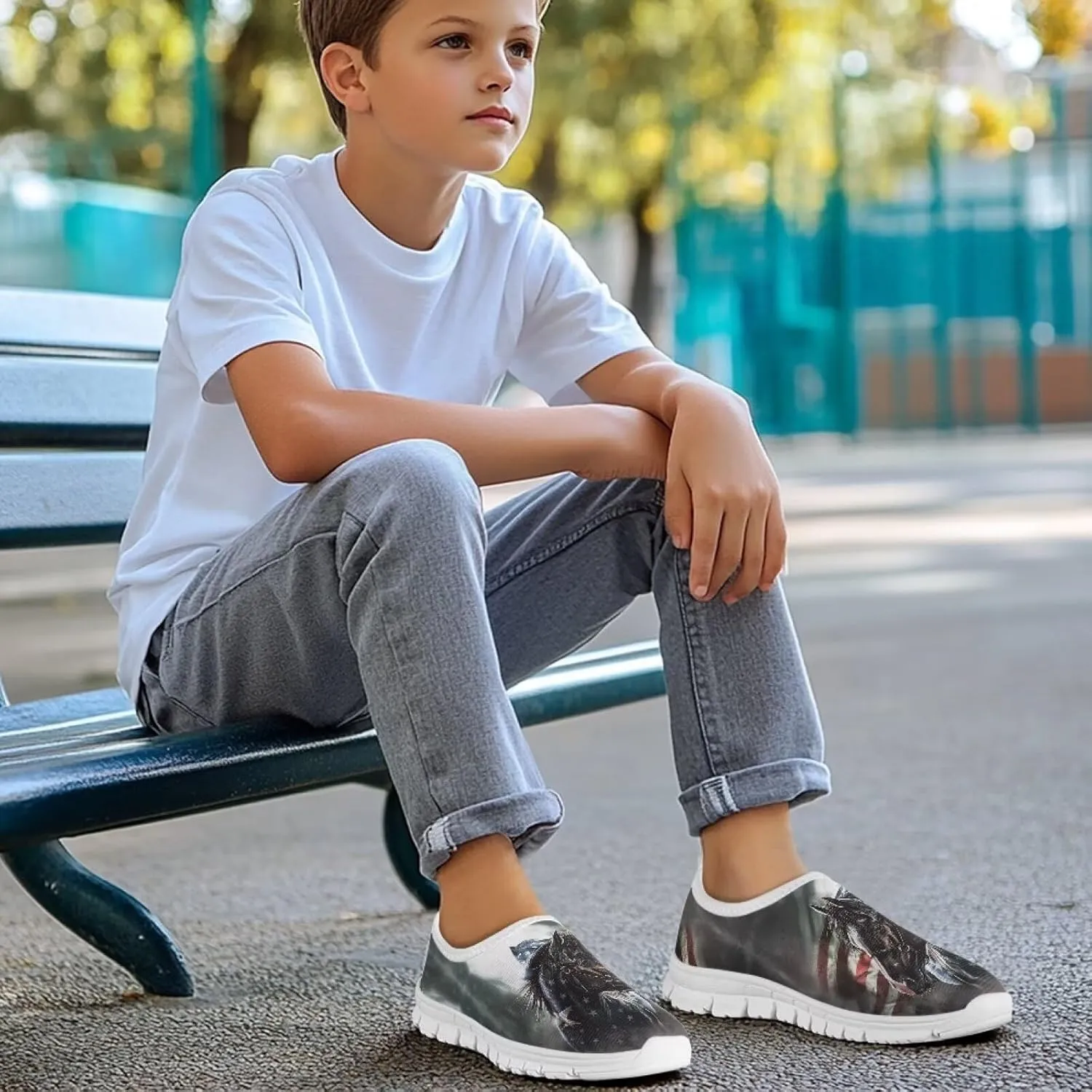 Doojoayie Running Shoes for Boys Slip On Sneakers Anti-Slip Workout Shoes Black