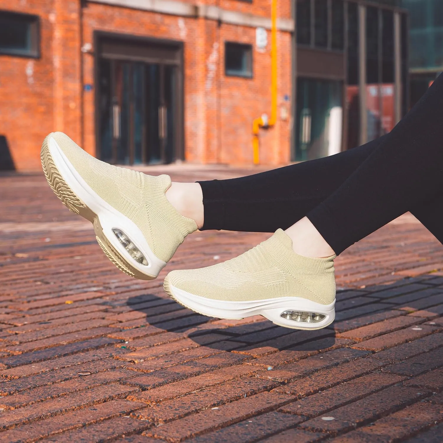 DOUSSPRT Womens Walking Shoes Sock Casual Ladies Fashion Sneakers Comfortable Slip On Air Cushion Platform