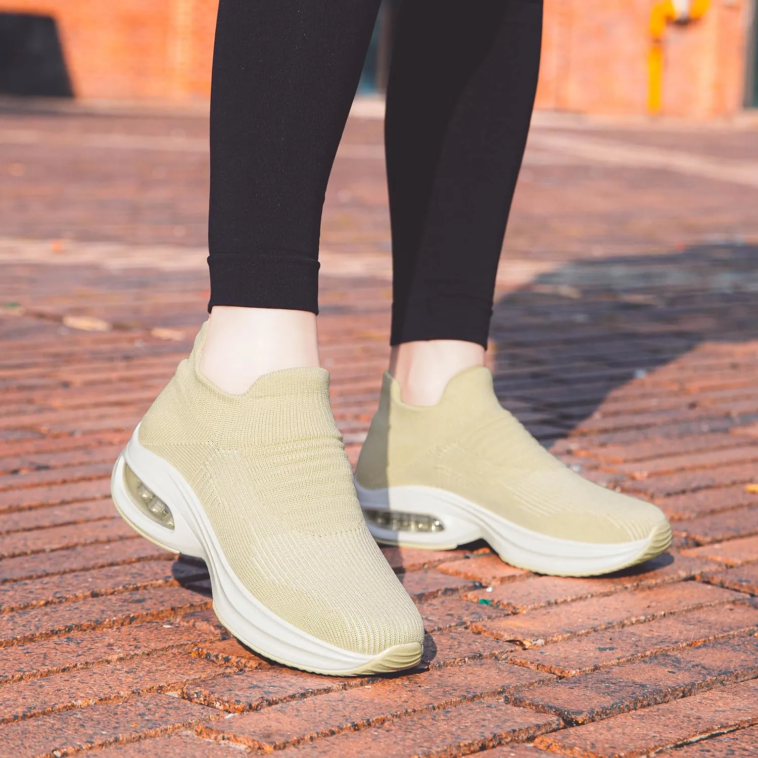 DOUSSPRT Womens Walking Shoes Sock Casual Ladies Fashion Sneakers Comfortable Slip On Air Cushion Platform