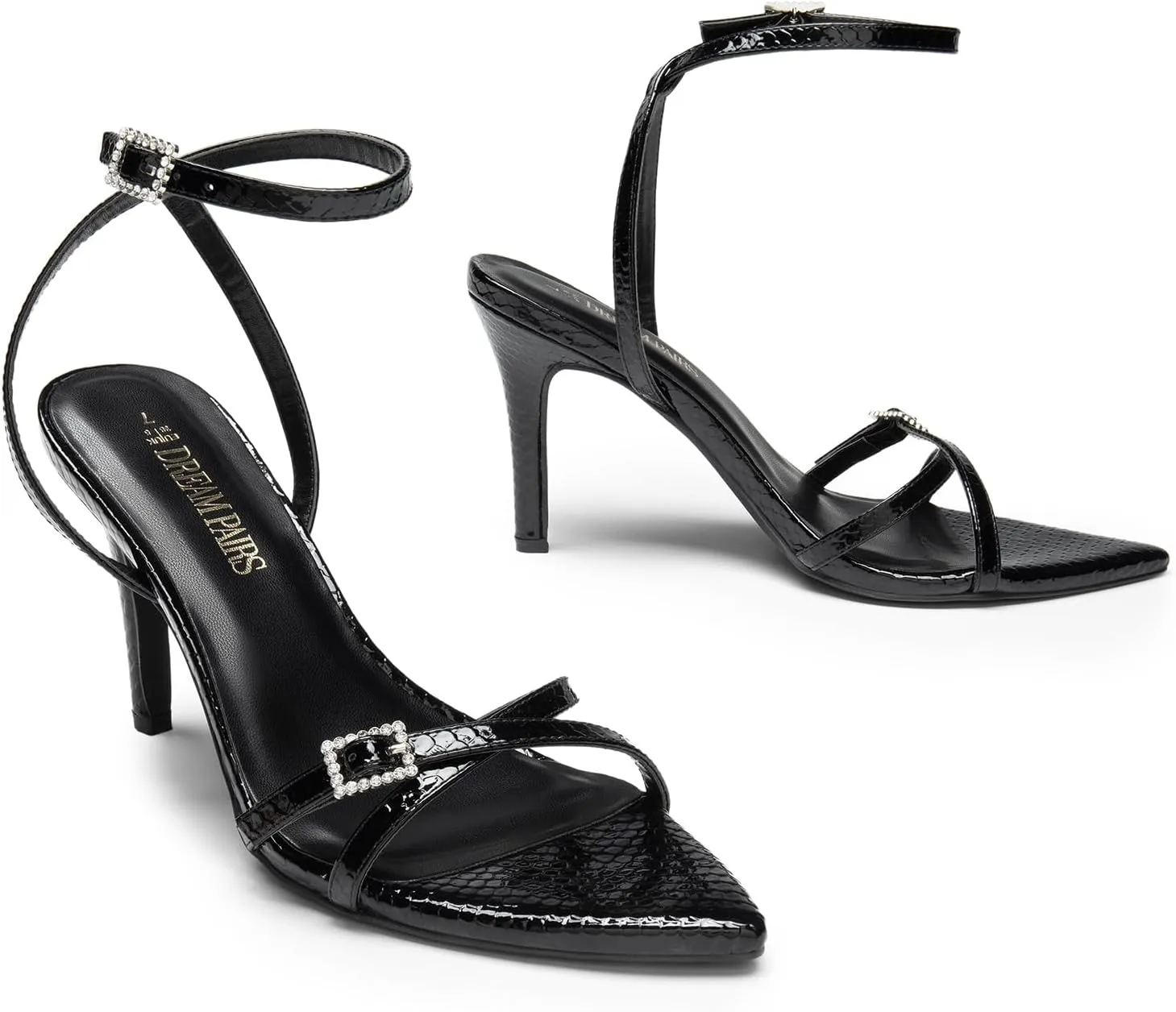 DREAM PAIRS Pointy Toe Heels for Women Stiletto Sexy Strappy Ankle Strap 3.7 inch High Heel Sandals for Party Prom