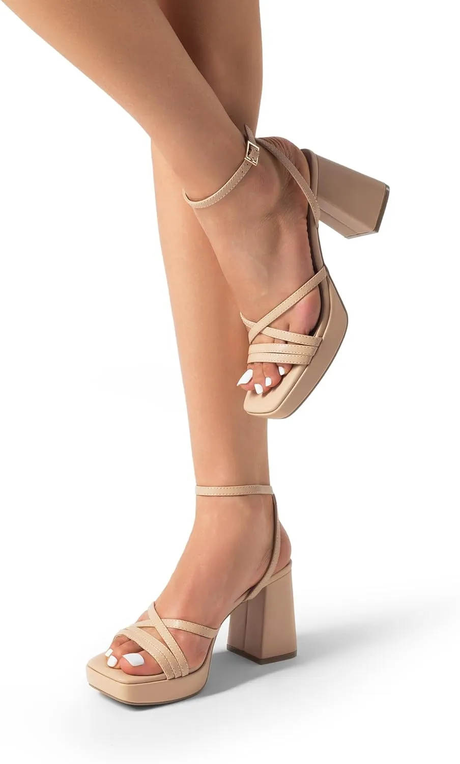 DREAM PAIRS Strappy Heels for Women Platform Chunky High 3-inch Heeled Sandals with Square Open Toe Ankle Buckle for Graduation Party Prom Daily Wedding