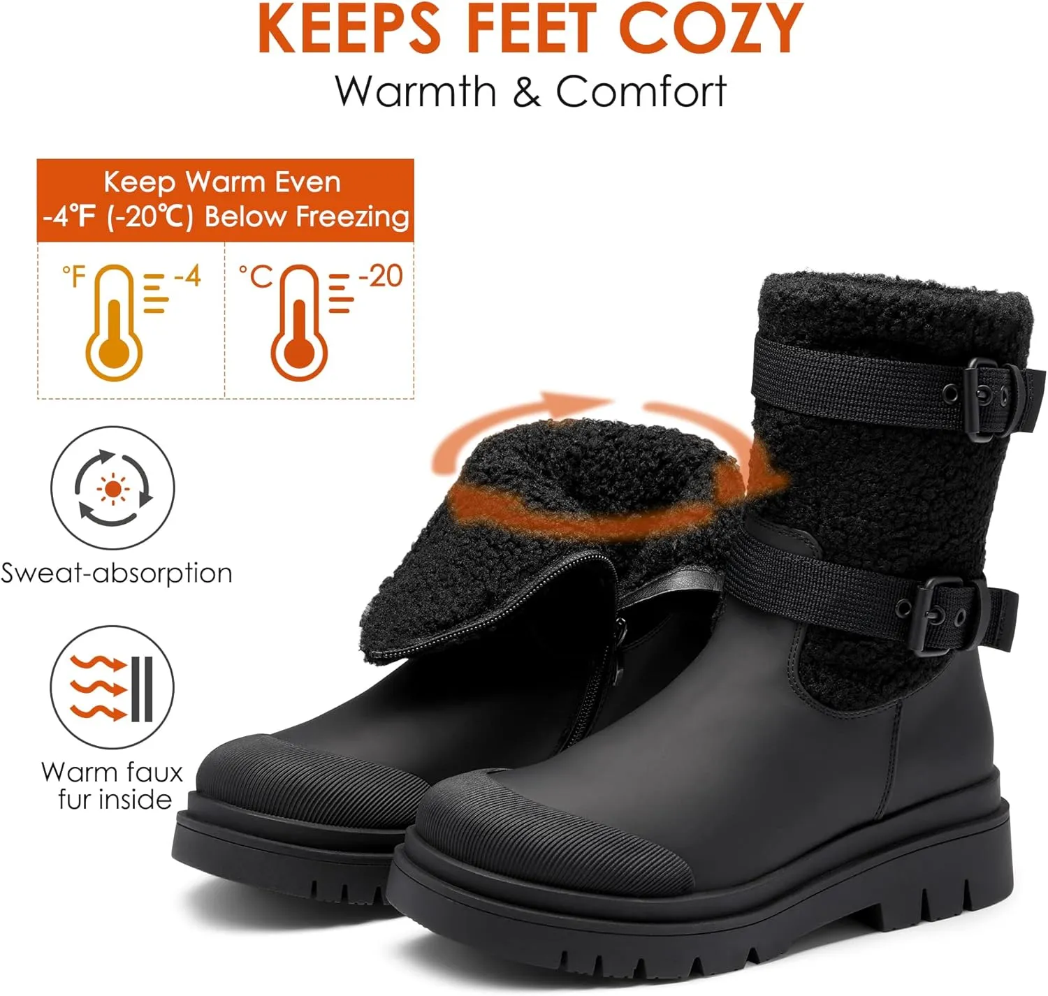 DREAM PAIRS Women's Waterproof Winter Snow Boots with Warm Comfortable Fur Lining, Anti Slip Rubber Mid-Calf Booties Outdoor