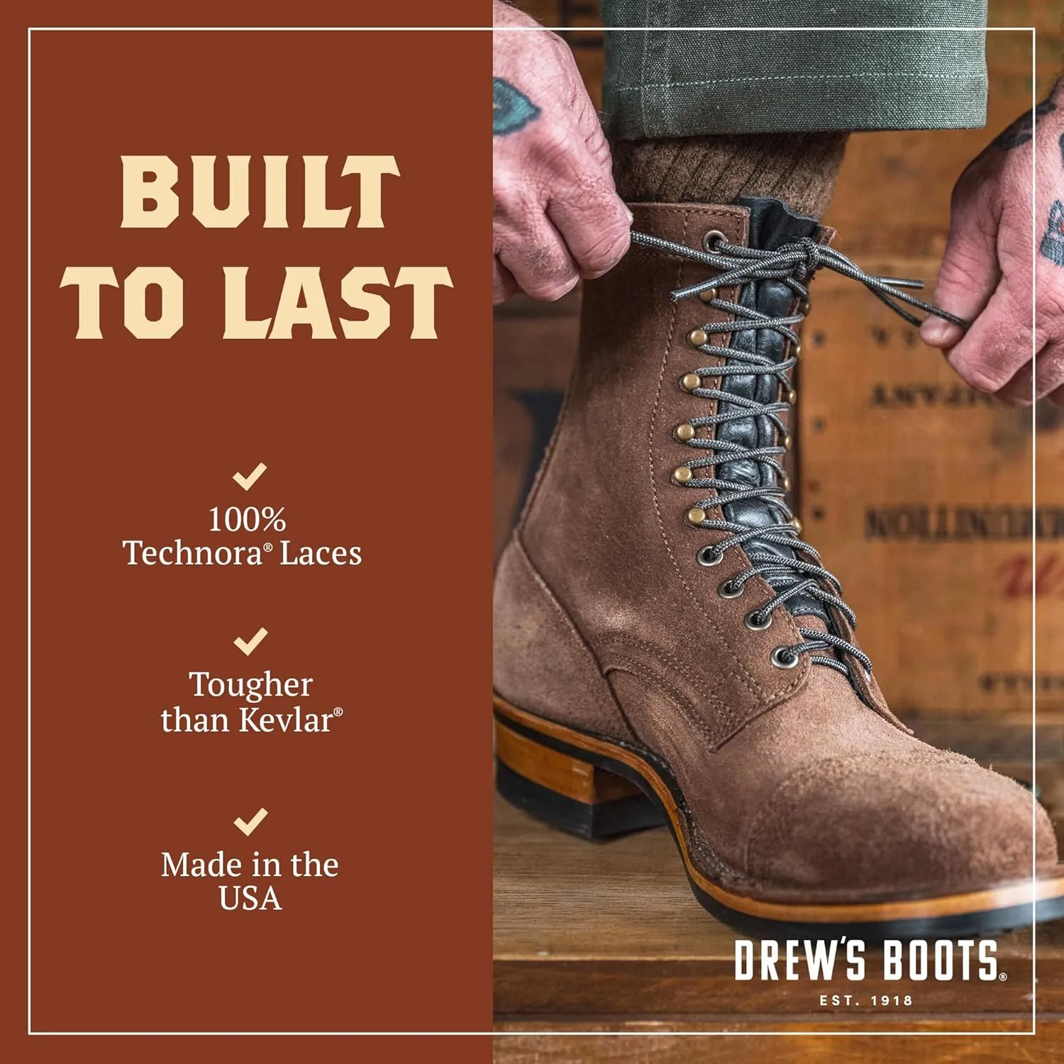 Drew's Boots Technora Boot Laces for Men and Women - Virtually Unbreakable, Braided, Flame-Resistant Work Boot Laces