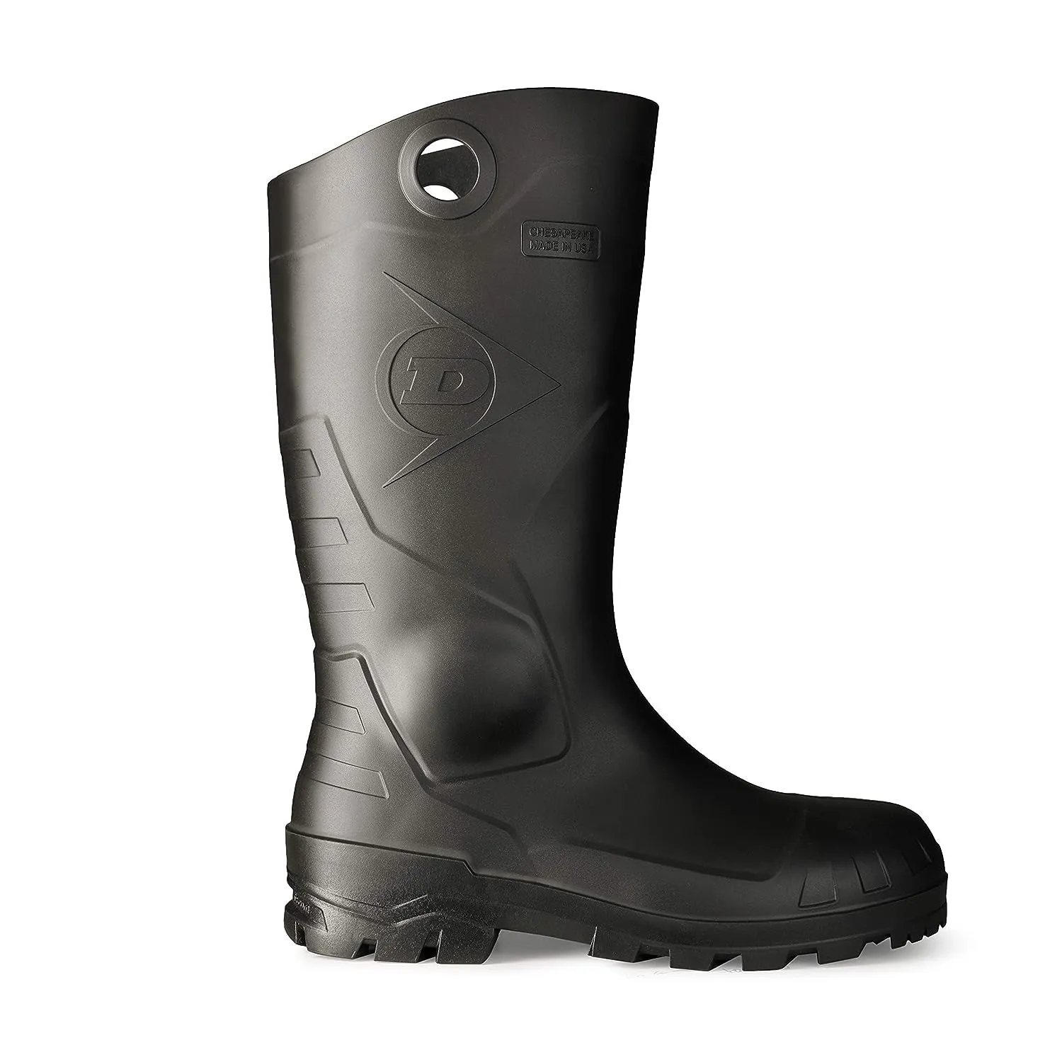DUNLOP Protective Footwear, Chesapeake Plain Toe, 100% Waterproof, Lightweight and Durable PVC Boots, Slip Resistant, 8677577.11, Size 11 US, Black