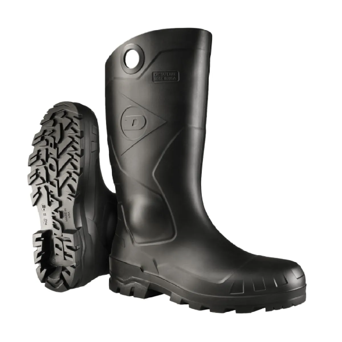 DUNLOP Protective Footwear, Chesapeake Plain Toe, 100% Waterproof, Lightweight and Durable PVC Boots, Slip Resistant, 8677577.11, Size 11 US, Black