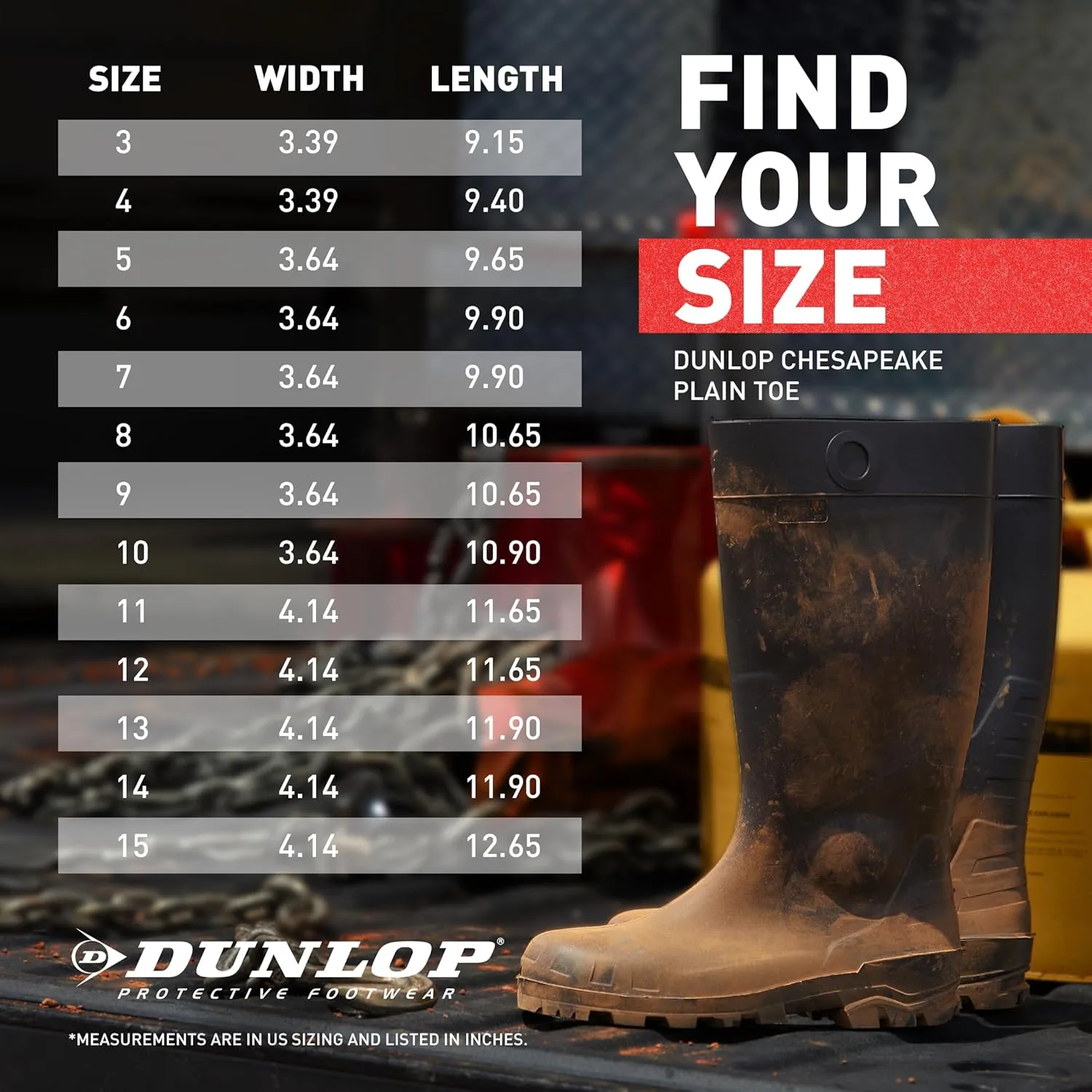 DUNLOP Protective Footwear, Chesapeake Plain Toe, 100% Waterproof, Lightweight and Durable PVC Boots, Slip Resistant, 8677577.11, Size 11 US, Black