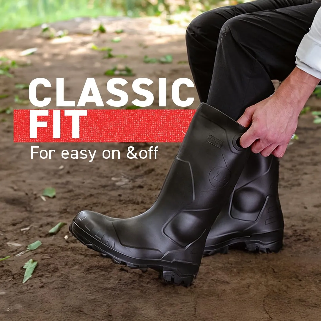 DUNLOP Protective Footwear, Chesapeake Plain Toe, 100% Waterproof, Lightweight and Durable PVC Boots, Slip Resistant, 8677577.11, Size 11 US, Black
