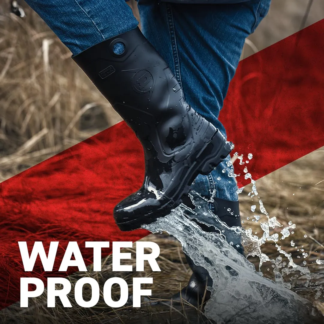 DUNLOP Protective Footwear, Chesapeake Plain Toe, 100% Waterproof, Lightweight and Durable PVC Boots, Slip Resistant, 8677577.14, Size 14 US, Black