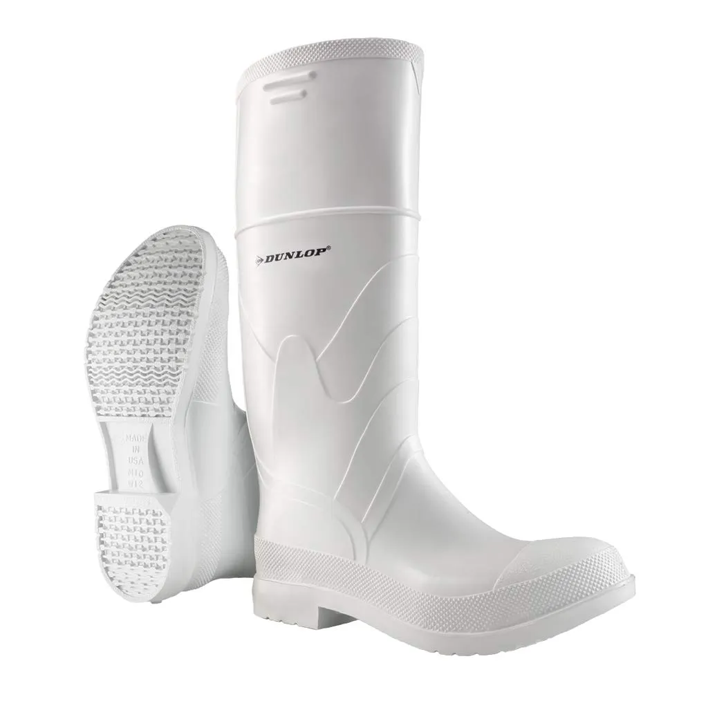 DUNLOP Protective Footwear, Plain Toe White Safety Lock, 100% Waterproof PVC, Lightweight and Durable Protective Footwear, Slip-Resistant, 8101100.1, Size 10 US