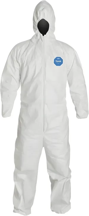 DuPont Tyvek 400 TY127S Disposable Protective Coverall with Respirator-Fit Hood and Elastic Cuff, White