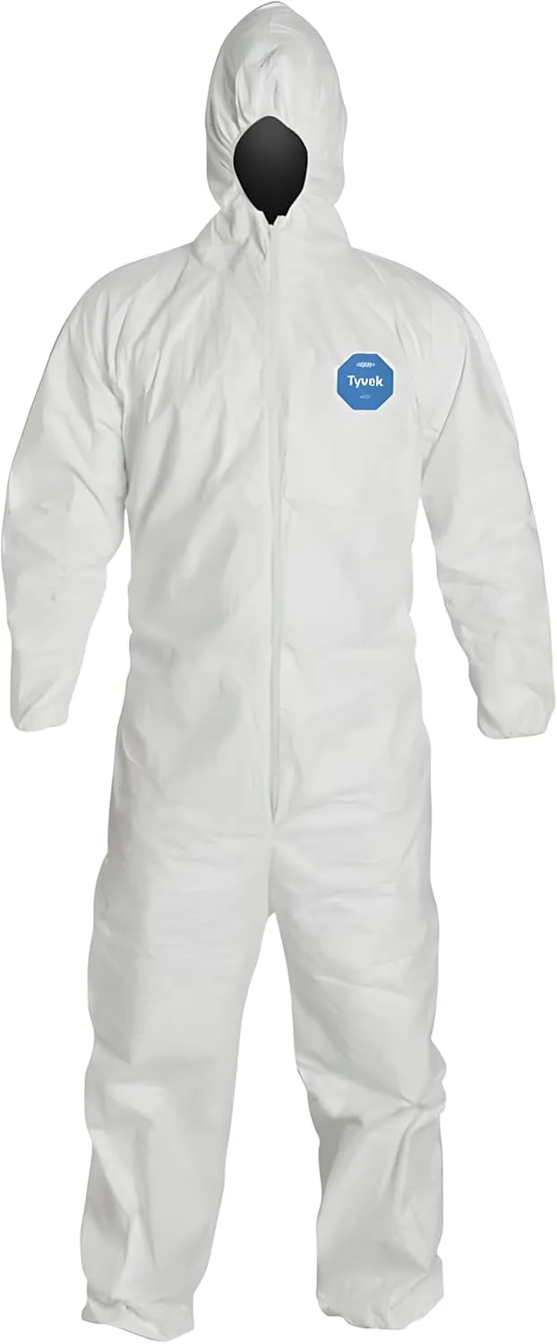 DuPont Tyvek 400 TY127S Disposable Protective Coverall with Respirator-Fit Hood and Elastic Cuff, White