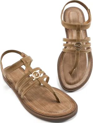 Ecetana Womens Flat Sandals for Women 2025 Dressy Summer Comfortable T-Strap Thong Shoes Beach Walking Sandals Size 5.5-11