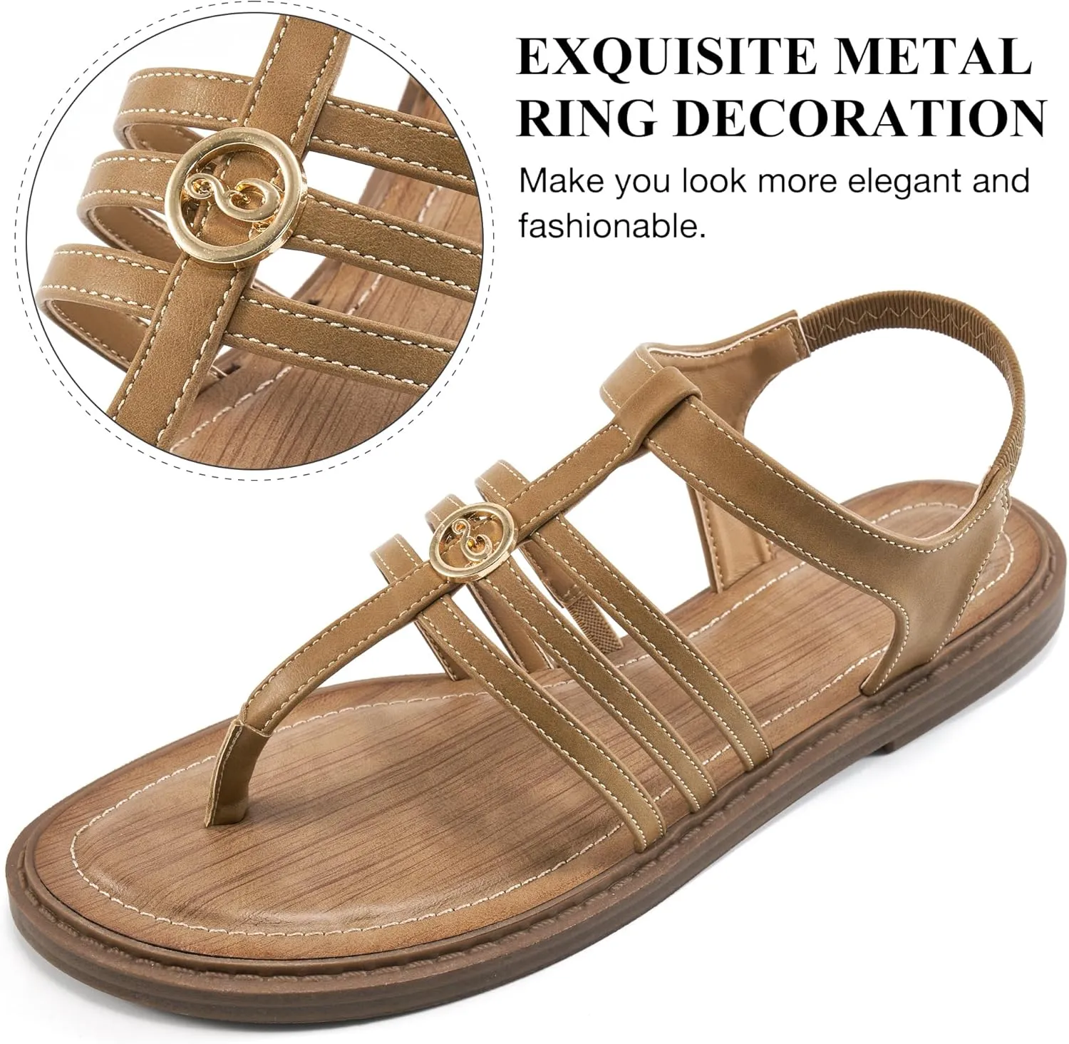 Ecetana Womens Flat Sandals for Women 2025 Dressy Summer Comfortable T-Strap Thong Shoes Beach Walking Sandals Size 5.5-11