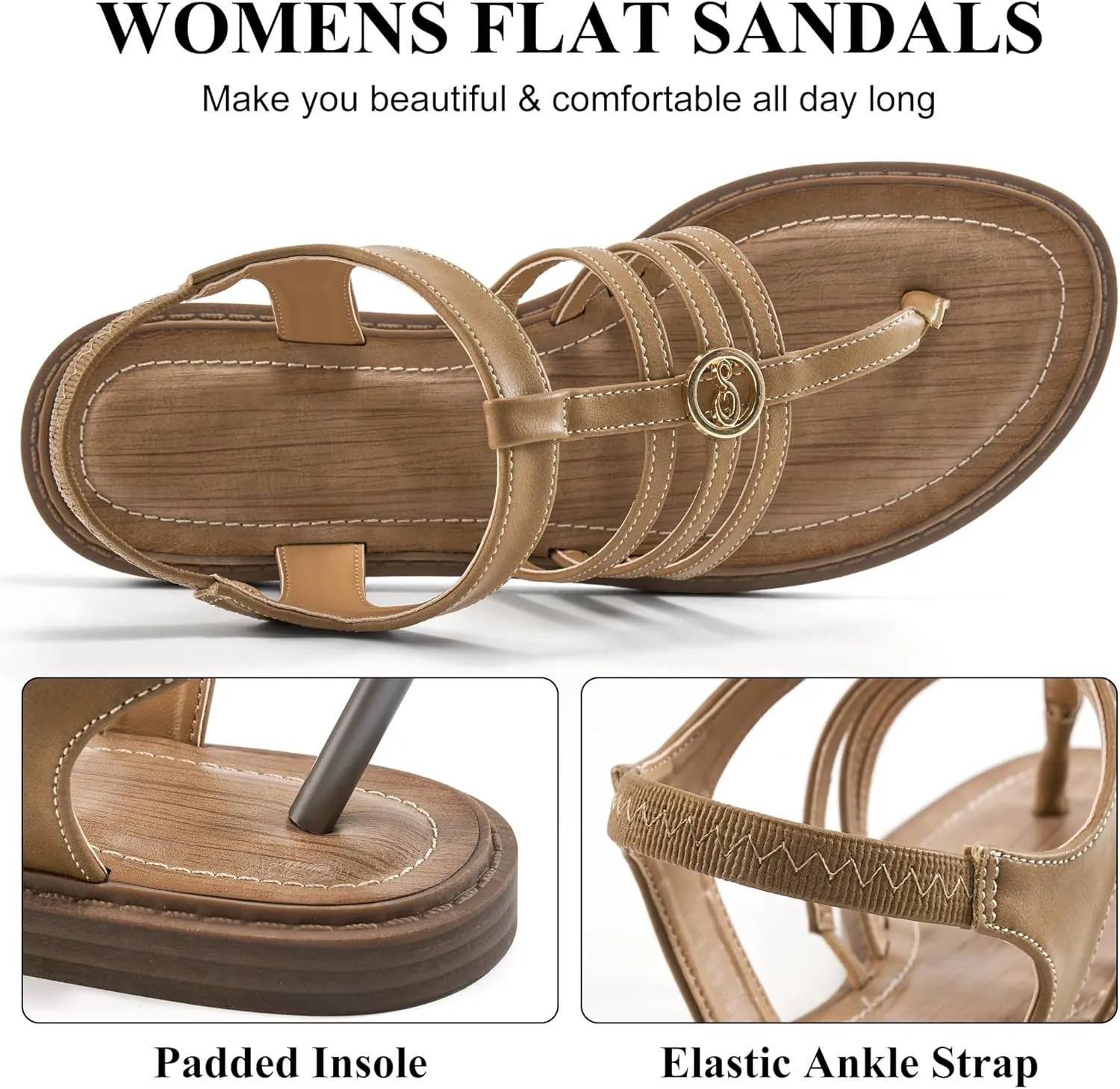 Ecetana Womens Flat Sandals for Women 2025 Dressy Summer Comfortable T-Strap Thong Shoes Beach Walking Sandals Size 5.5-11