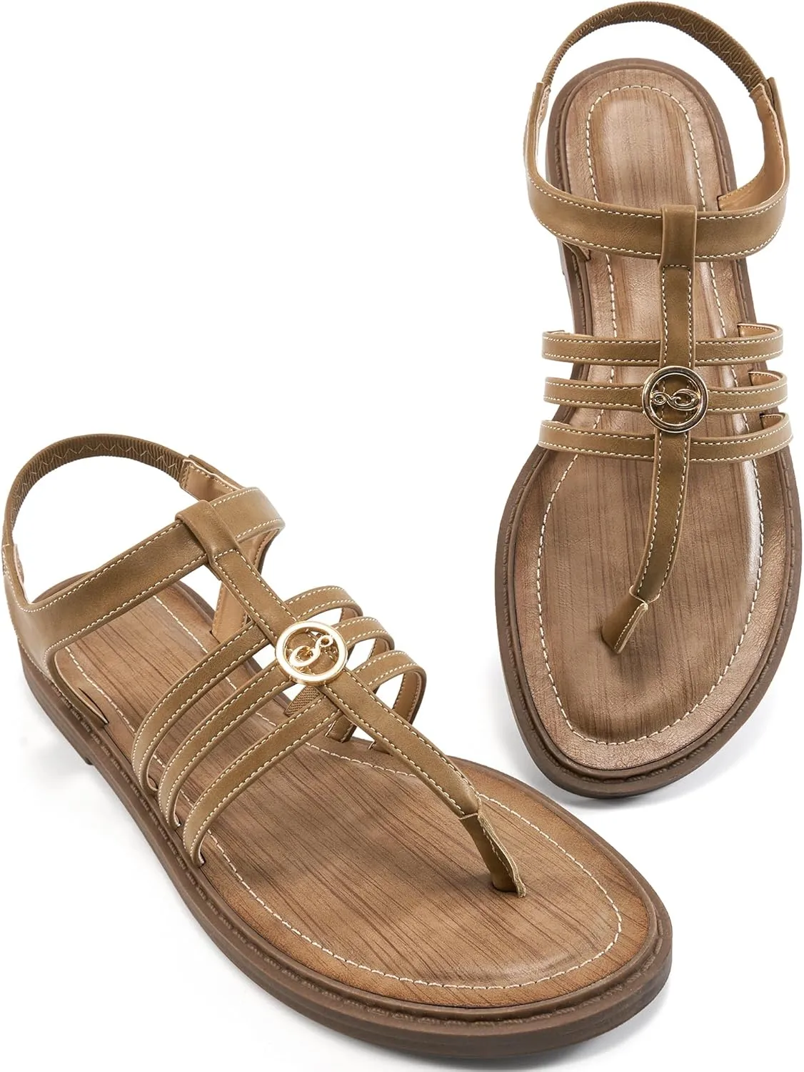 Ecetana Womens Flat Sandals for Women 2025 Dressy Summer Comfortable T-Strap Thong Shoes Beach Walking Sandals Size 5.5-11