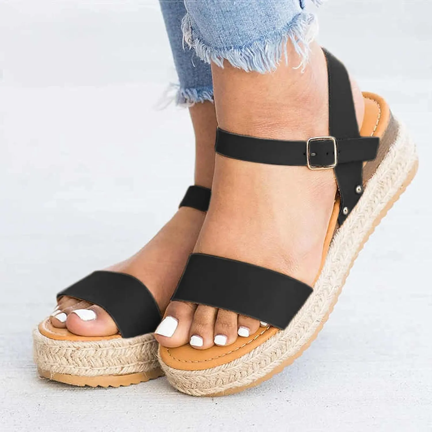 Eduavar Sandals Women Dressy Summer, Womens Sandals Wedge Dressy Summer Slip On Open Toe Sandals Comfy Leopard Shoes