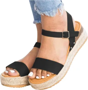 Eduavar Sandals Women Dressy Summer, Womens Sandals Wedge Dressy Summer Slip On Open Toe Sandals Comfy Leopard Shoes
