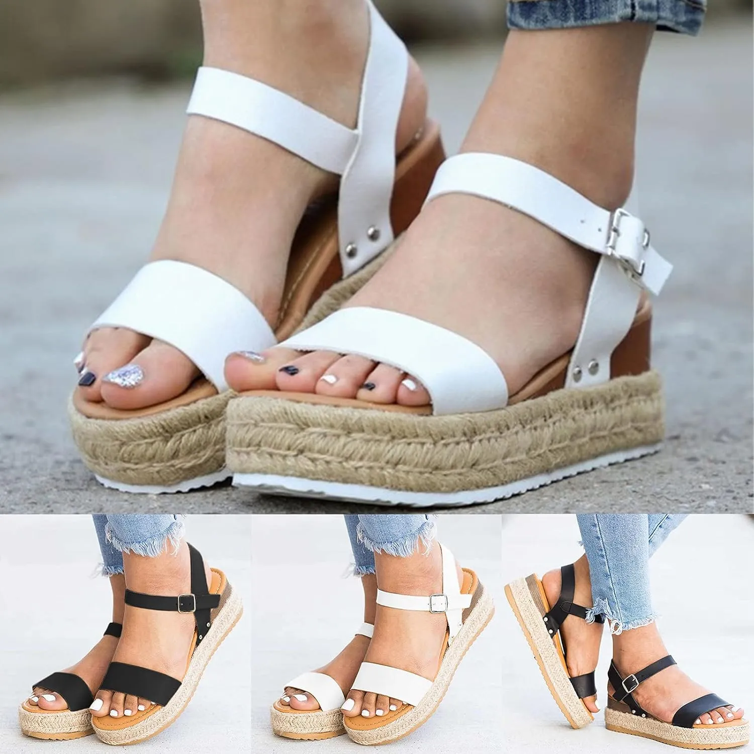 Eduavar Sandals Women Dressy Summer, Womens Sandals Wedge Dressy Summer Slip On Open Toe Sandals Comfy Leopard Shoes