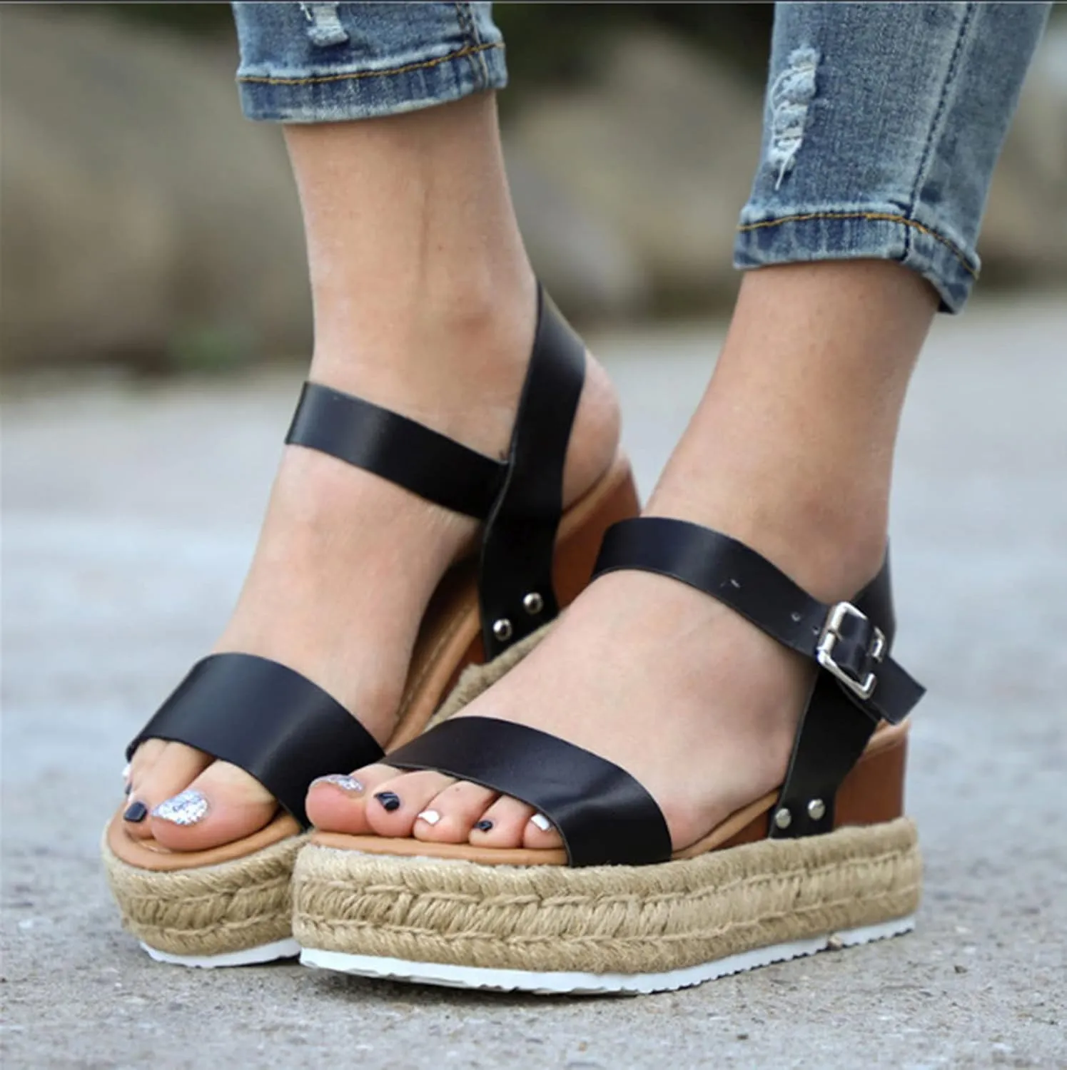 Eduavar Sandals Women Dressy Summer, Womens Sandals Wedge Dressy Summer Slip On Open Toe Sandals Comfy Leopard Shoes