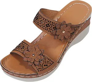 Eduavar Wedge Sandals for Women, Sandals for Women Dressy Summer Beach Sandals Lace Trim Ring Toe Floral Flat Sandal