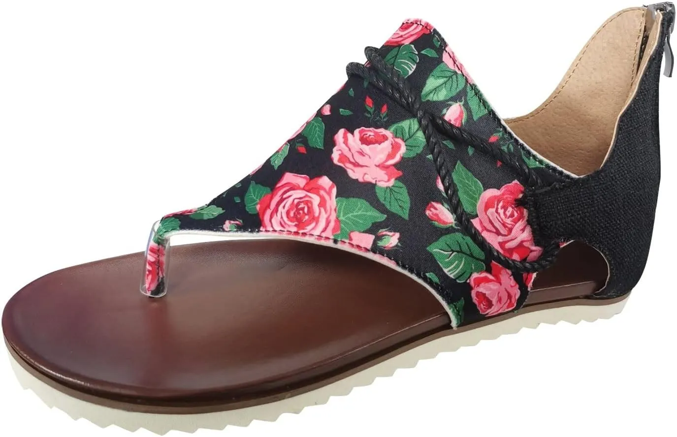 Eduavar Wedge Sandals for Women, Women's Sandals Lace Trim Ring Toe Floral Flat Sandals Dressy Summer Beach Sandals