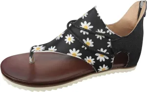 Eduavar Wedge Sandals for Women, Women's Sandals Lace Trim Ring Toe Floral Flat Sandals Dressy Summer Beach Sandals
