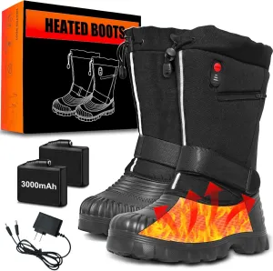 Electric Heated Snow Boots, 3 Temperature Settings Heated Shoes with 7.4V 3000mAh*2 Rechargeable Battery, Waterproof Non-Slip Winter Boots for Men Women, Keep Feet Warm Indoor Outdoor