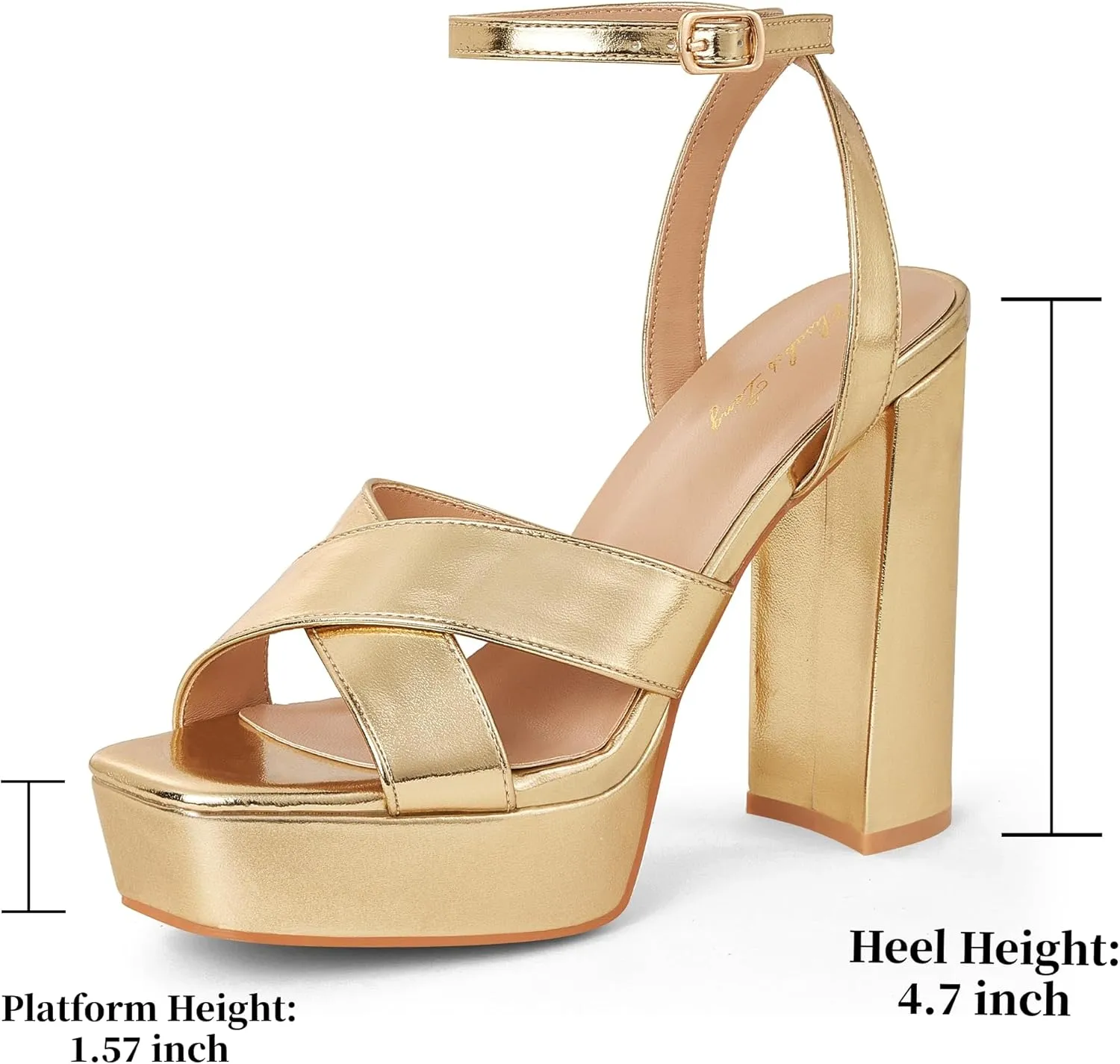 Elisabet Tang Platform Chunky High Heels Sandals for Women,4.7 inch Strappy Square Open Toe Block Heels Sexy Ankle Strap Thick Heeled Sandals Daily Wedding Party Dress Shoes