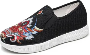 Embroidered Traditional Chinese Dragon Slip-On Canvas Loafers for Men - Comfortable and Stylish Casual Walking Shoes with Non-Slip Rubber Sole, Ideal for Everyday Wear Kung Fu shoes
