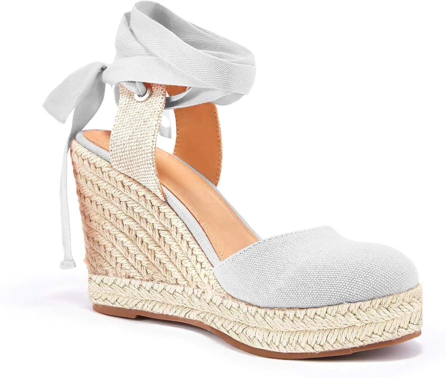 Ermonn Womens Espadrilles Wedge Sandals Platform Closed Toe Ankle Strap Lace Up Summer Shoes