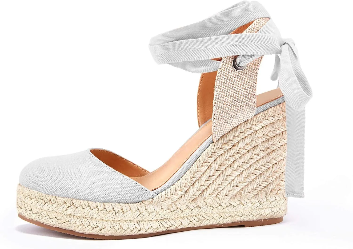 Ermonn Womens Espadrilles Wedge Sandals Platform Closed Toe Ankle Strap Lace Up Summer Shoes